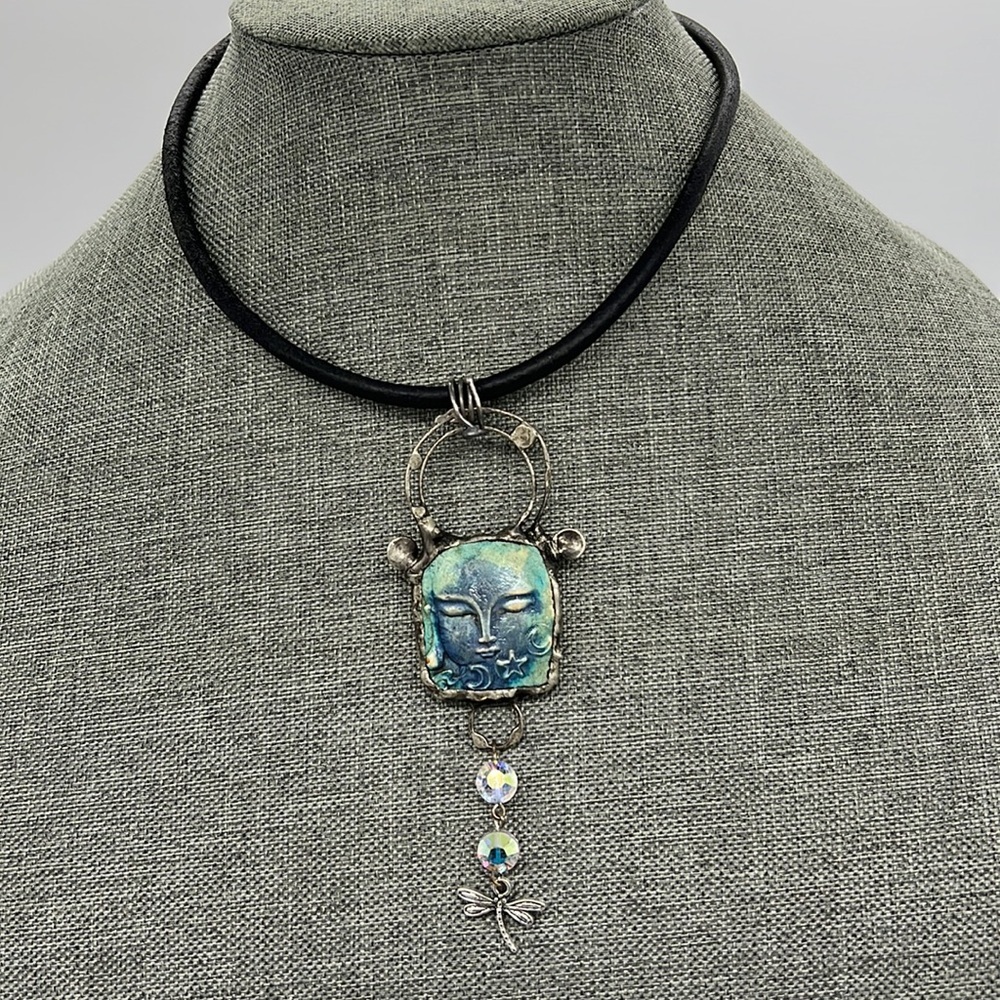 Moon goddess choker crystal and dragonfly sterling silver nail head jump ring - Picture 2 of 7